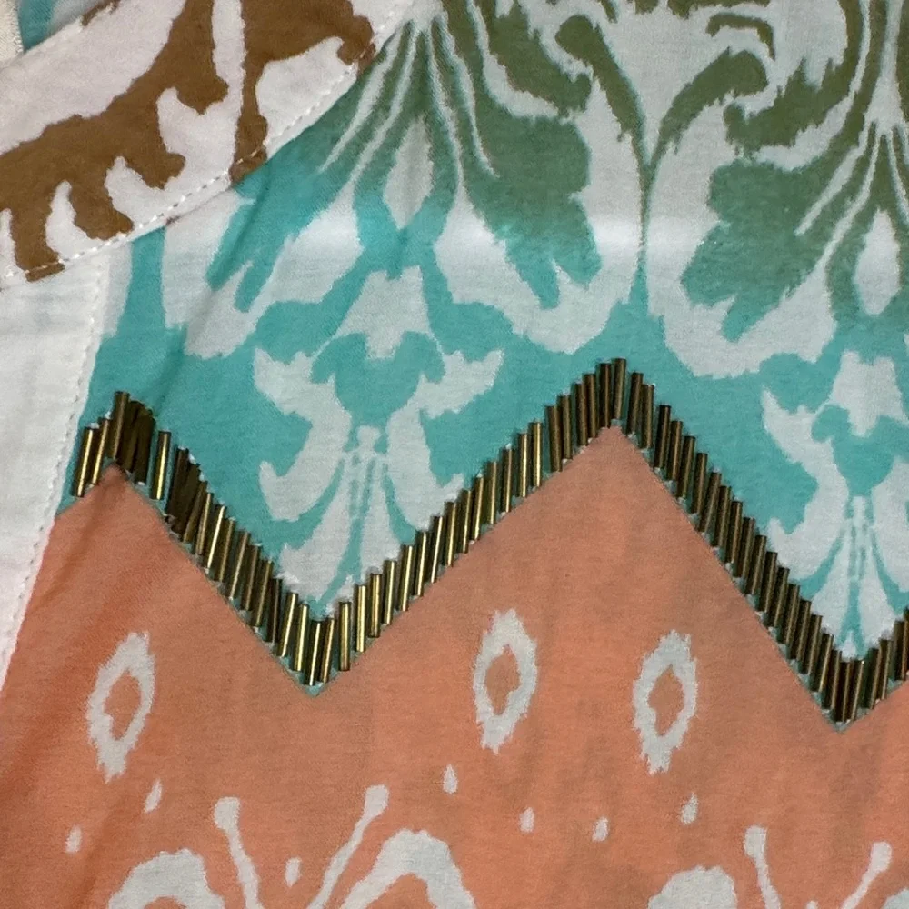Chico's Embordered Beaded Cotton Pull Over Blouse Medium